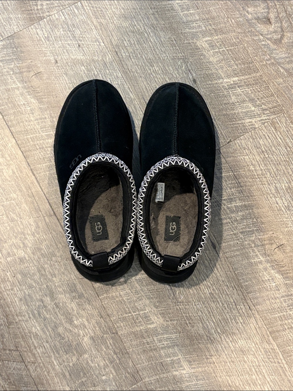 UGG Black Suede Zigzag-Trim Slip-On Slippers